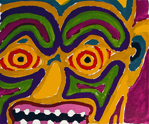 animated drawing of a screaming face shifting colors